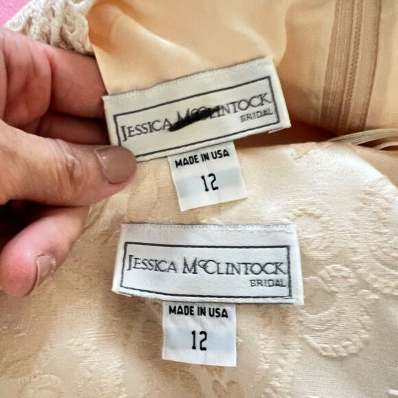 Vtg Jessica McClintock Lace Brocade Pearls Dress Jacket Set Bridal Pink NWT 12 - Picture 10 of 16